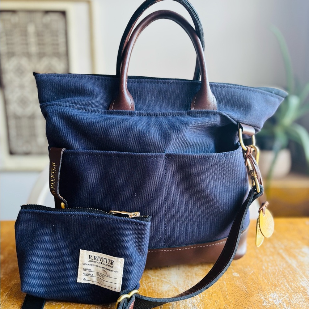 Otto R. Riveter Navy Canvas Tote with Leather Trim